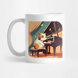 Cute Cat Kitty Playing Keyboard Piano Funny Player Mug